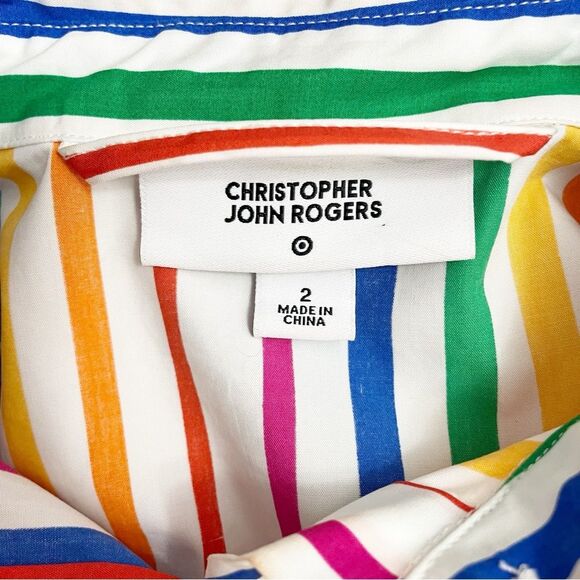 Christopher John Rogers x Target Rainbow Stripe Belted Shirt Dress Size 2 Cotton - Picture 11 of 14